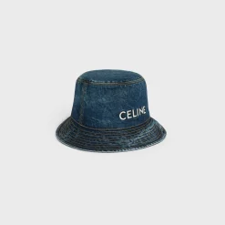 celine bucket hat in trail wash denim