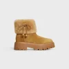 CELINE BULKY CROPPED BOOT WITH TRIOMPHE TASSELS in SUEDE CALFSKIN AND SHEARLING