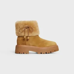 CELINE BULKY CROPPED BOOT WITH TRIOMPHE TASSELS in SUEDE CALFSKIN AND SHEARLING