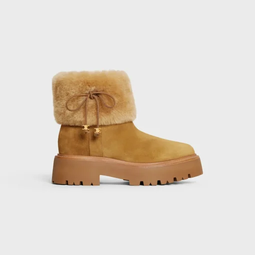 CELINE BULKY CROPPED BOOT WITH TRIOMPHE TASSELS in SUEDE CALFSKIN AND SHEARLING