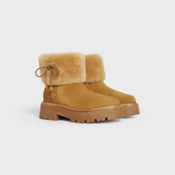 CELINE BULKY CROPPED BOOT WITH TRIOMPHE TASSELS in SUEDE CALFSKIN AND SHEARLING