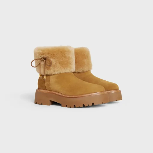 CELINE BULKY CROPPED BOOT WITH TRIOMPHE TASSELS in SUEDE CALFSKIN AND SHEARLING