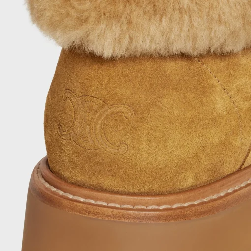 CELINE BULKY CROPPED BOOT WITH TRIOMPHE TASSELS in SUEDE CALFSKIN AND SHEARLING