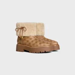 CELINE BULKY CROPPED TRIOMPHE BOOT in SUEDE STAMPED CALFSKIN AND SHEARLING