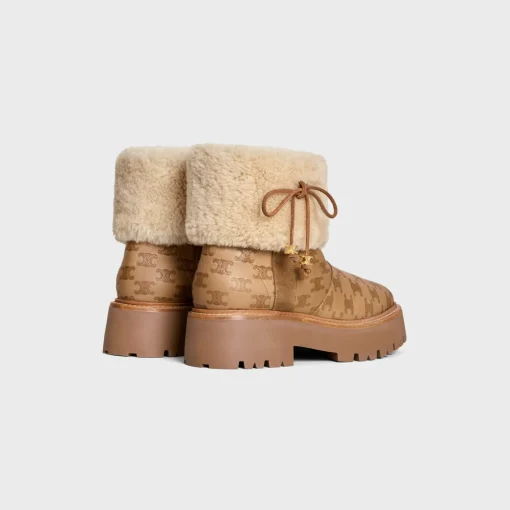 CELINE BULKY CROPPED TRIOMPHE BOOT in SUEDE STAMPED CALFSKIN AND SHEARLING