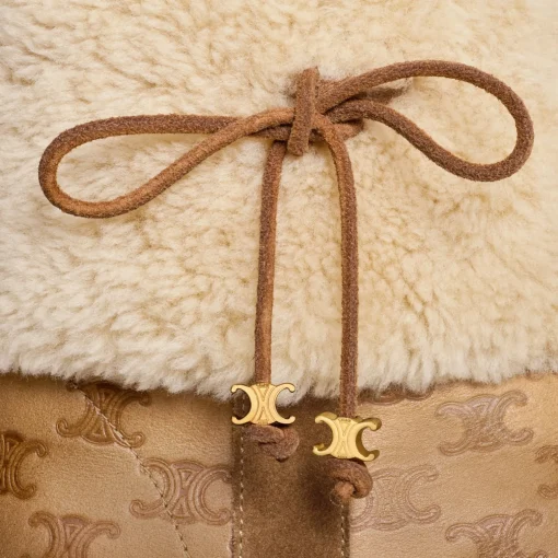CELINE BULKY CROPPED TRIOMPHE BOOT in SUEDE STAMPED CALFSKIN AND SHEARLING