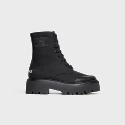 CELINE BULKY LACED UP BOOT in NYLON AND SHINY BULL