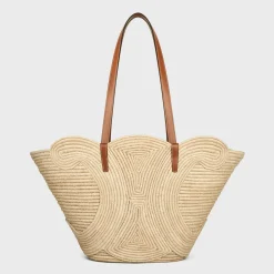 CELINE CLASSIC PANIER MEDIUM BRAIDED TRIOMPHE in RAFFIA and CALFSKIN