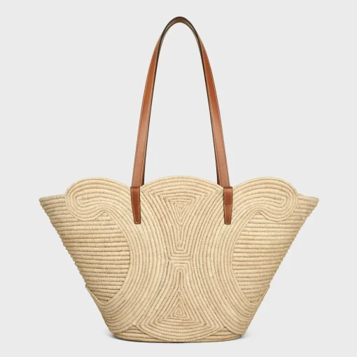 CELINE CLASSIC PANIER MEDIUM BRAIDED TRIOMPHE in RAFFIA and CALFSKIN
