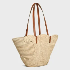 CELINE CLASSIC PANIER MEDIUM BRAIDED TRIOMPHE in RAFFIA and CALFSKIN