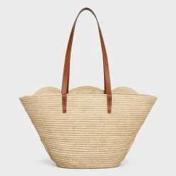 CELINE CLASSIC PANIER MEDIUM BRAIDED TRIOMPHE in RAFFIA and CALFSKIN