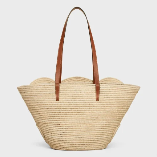 CELINE CLASSIC PANIER MEDIUM BRAIDED TRIOMPHE in RAFFIA and CALFSKIN