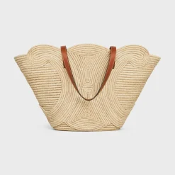 CELINE CLASSIC PANIER MEDIUM BRAIDED TRIOMPHE in RAFFIA and CALFSKIN