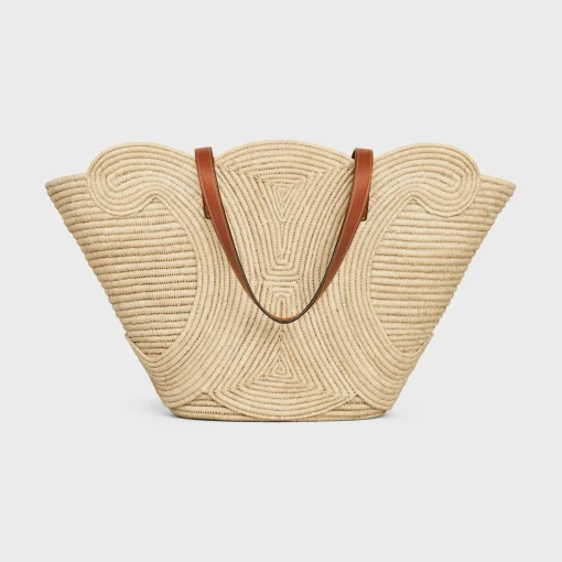 CELINE CLASSIC PANIER MEDIUM BRAIDED TRIOMPHE in RAFFIA and CALFSKIN