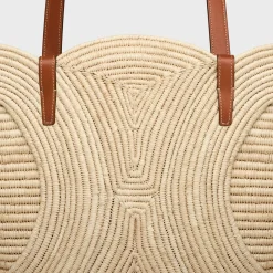CELINE CLASSIC PANIER MEDIUM BRAIDED TRIOMPHE in RAFFIA and CALFSKIN