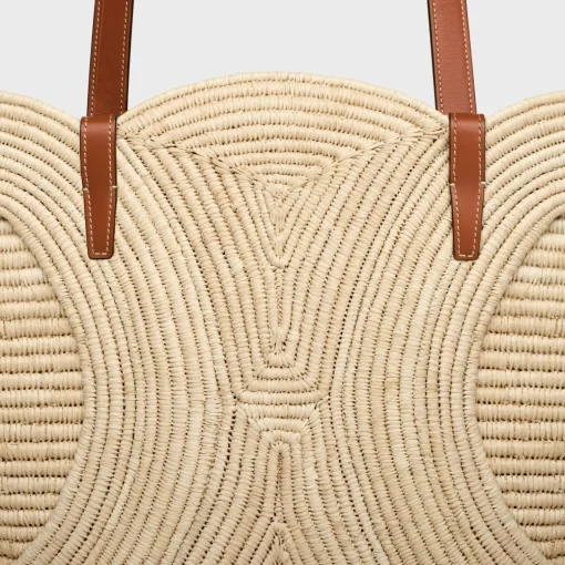 CELINE CLASSIC PANIER MEDIUM BRAIDED TRIOMPHE in RAFFIA and CALFSKIN