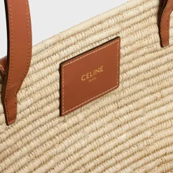 CELINE CLASSIC PANIER MEDIUM BRAIDED TRIOMPHE in RAFFIA and CALFSKIN