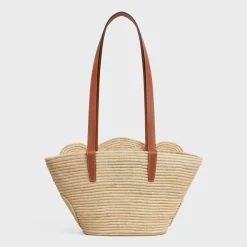 CELINE CLASSIC PANIER SMALL BRAIDED TRIOMPHE in RAFFIA and CALFSKIN