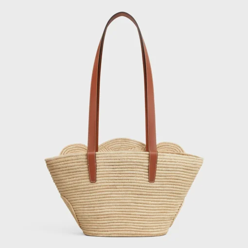 CELINE CLASSIC PANIER SMALL BRAIDED TRIOMPHE in RAFFIA and CALFSKIN