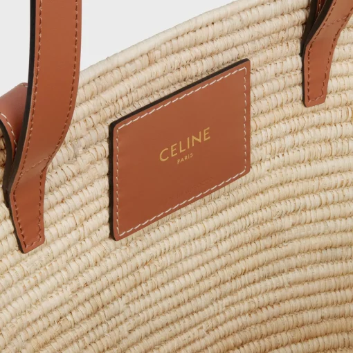 CELINE CLASSIC PANIER SMALL BRAIDED TRIOMPHE in RAFFIA and CALFSKIN