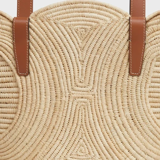 CELINE CLASSIC PANIER SMALL BRAIDED TRIOMPHE in RAFFIA and CALFSKIN