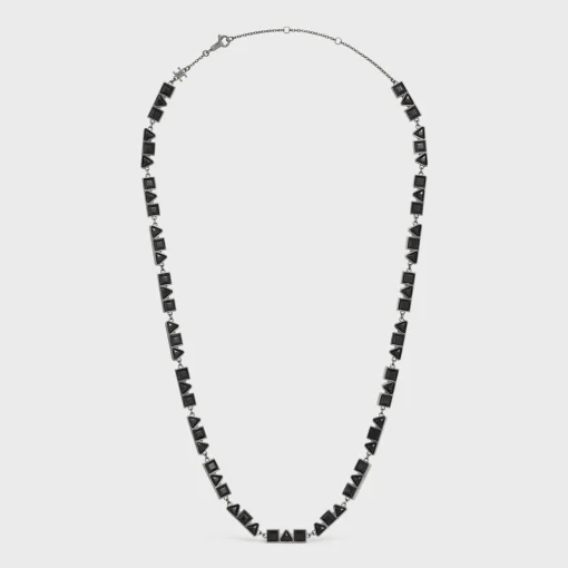 Celine Geometric Necklace in Brass with Old Rhodium Finish and Strass
