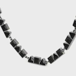 Celine Geometric Necklace in Brass with Old Rhodium Finish and Strass