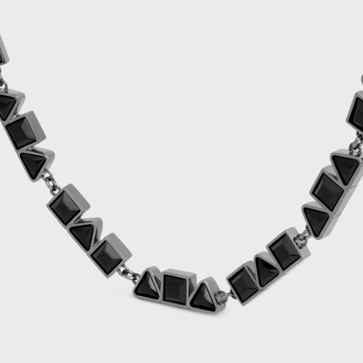 Celine Geometric Necklace in Brass with Old Rhodium Finish and Strass