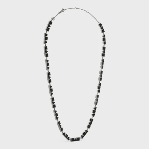 Celine Geometric Necklace in Brass with Old Rhodium Finish and Strass