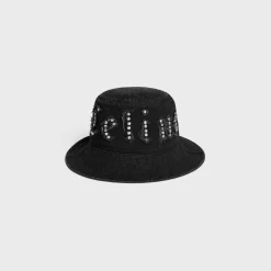 celine gothic bucket hat with drawstring in rigid cotton