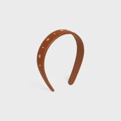 Celine Headband in Calfskin and Brass with Gold Finish