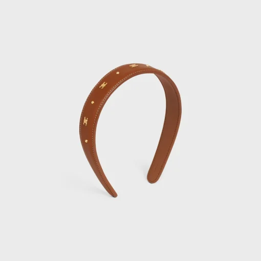 Celine Headband in Calfskin and Brass with Gold Finish