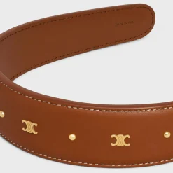 Celine Headband in Calfskin and Brass with Gold Finish