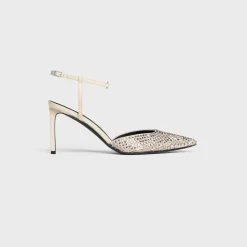 CELINE KITTEN STRAP PUMP in SUEDE GOATSKIN WITH STRASS & LAMBSKIN
