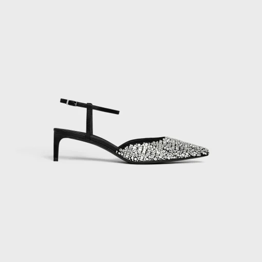 CELINE KITTEN STRAP PUMP in SUEDE GOATSKIN WITH STRASS AND CALFSKIN
