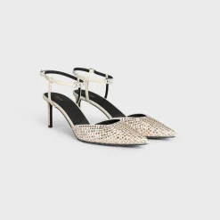 CELINE KITTEN STRAP PUMP in SUEDE GOATSKIN WITH STRASS & LAMBSKIN