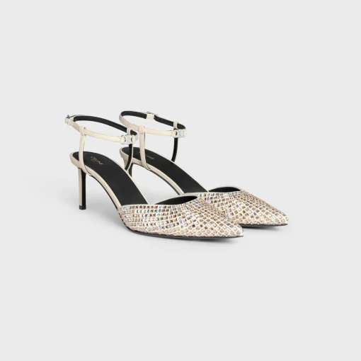 CELINE KITTEN STRAP PUMP in SUEDE GOATSKIN WITH STRASS & LAMBSKIN