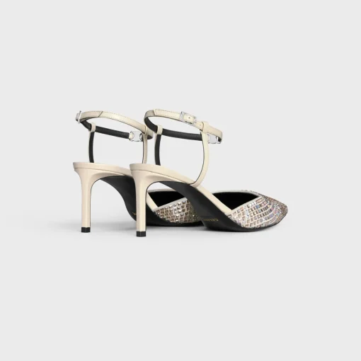 CELINE KITTEN STRAP PUMP in SUEDE GOATSKIN WITH STRASS & LAMBSKIN