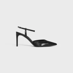 CELINE KITTEN TRIOMPHE STRAP PUMP in SEQUINS & CALFSKIN