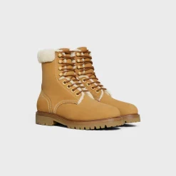 CELINE KURT LACE-UP MID BOOT in NUBUCK CALFSKIN AND SHEARLING