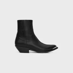 CELINE LEON ZIPPED BOOT WITH METAL TOE in SHINY CALFSKIN
