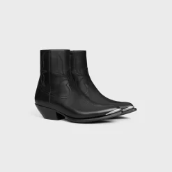 CELINE LEON ZIPPED BOOT WITH METAL TOE in SHINY CALFSKIN
