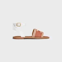 CELINE LYMPIA SANDAL in TRIOMPHE JACQUARD CANVAS & CALFSKIN