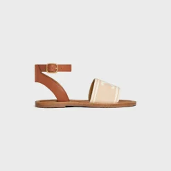 CELINE LYMPIA SANDAL in TRIOMPHE JACQUARD CANVAS & CALFSKIN