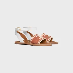CELINE LYMPIA SANDAL in TRIOMPHE JACQUARD CANVAS & CALFSKIN
