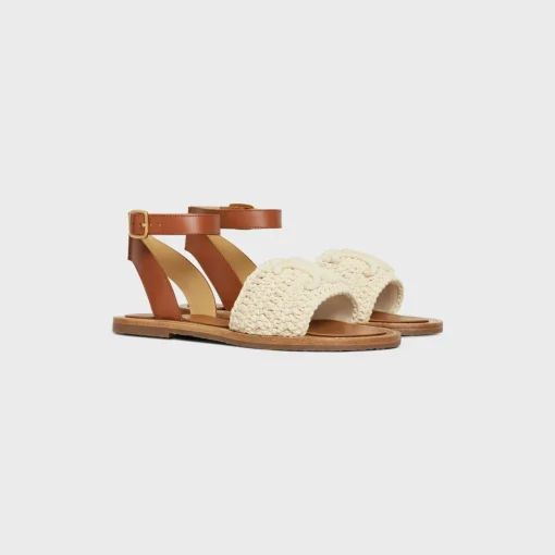 CELINE LYMPIA SANDAL in TRIOMPHE MACCRAMÉ COTTON & CALFSKIN