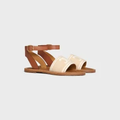 CELINE LYMPIA SANDAL in TRIOMPHE JACQUARD CANVAS & CALFSKIN