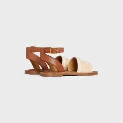 CELINE LYMPIA SANDAL in TRIOMPHE JACQUARD CANVAS & CALFSKIN