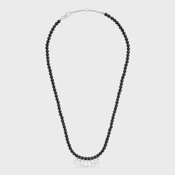 Celine Monochroms Beads Necklace in Onyx and Brass with Rhodium Finish