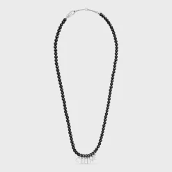 Celine Monochroms Beads Necklace in Onyx and Brass with Rhodium Finish